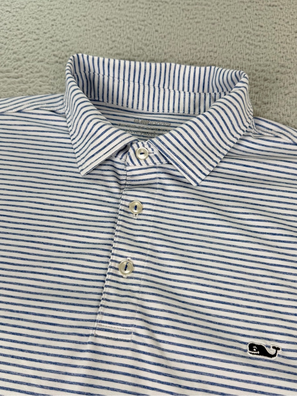 Vineyard Vines OTG Sankaty Polo Shirt Mens Large White Blue Striped Performance